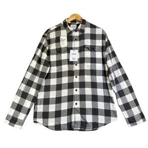 Sonoma Shirt Mens Large Gray Cream Plaid Supersoft Flannel Outdoor Camping NEW